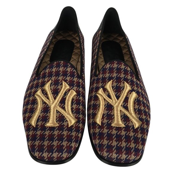 Gucci Men’s NY Yankee Wool Loafers Flat Crossing Check Multicolor Sz 9 DM50 - Picture 1 of 10